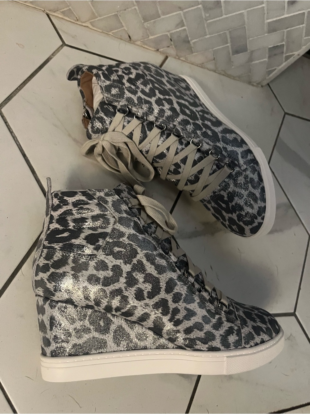 Paolo Gray Leopard Wedge High-Top Sneakers